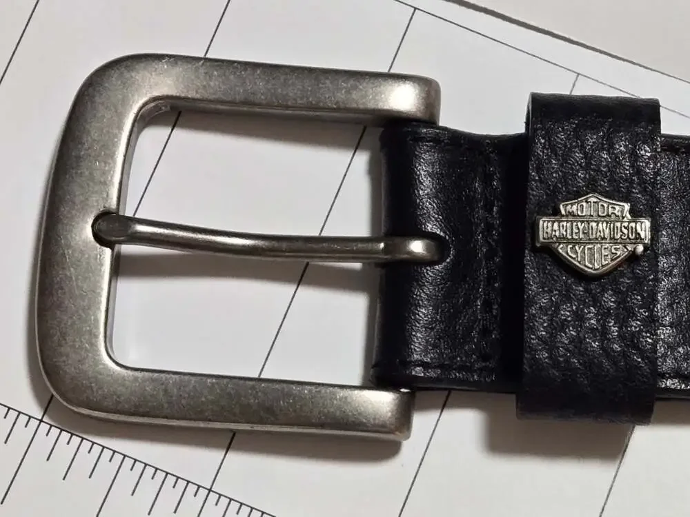 Harley-Davidson Men's Genuine Leather Money Zipper Belt with Chrome Bar & Shield